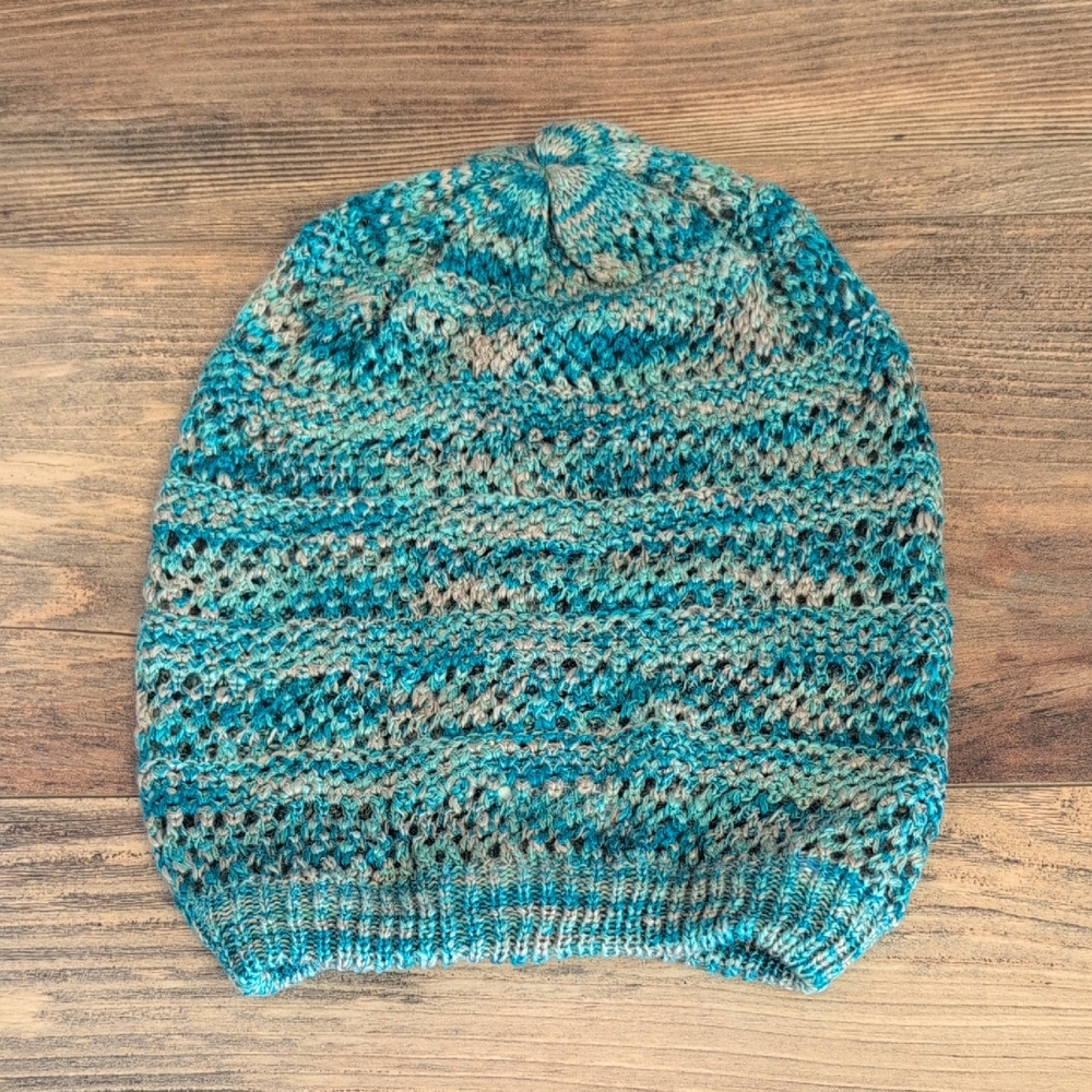 Stylish Blue Knit Crochet Slouchy Beanie             C402